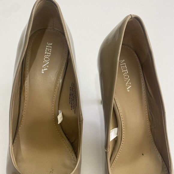 Merona Women’s Heels 7 Dress Stiletto PumpsTan Faux Leather Slip‎ On Almond Toe - Picture 3 of 16